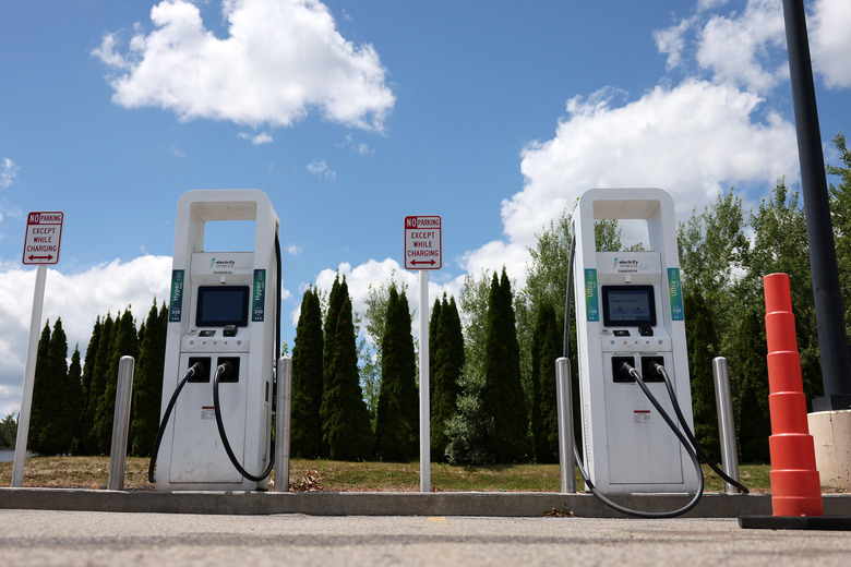 SCARBOROUGH, ME - JULY 12: An electric vehicle charging station within the Walmart parking lot in Scarborough. (Staff photo by Ben McCanna/Portland Press Herald via Getty Images)