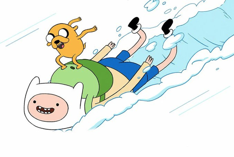 Finn and Jake going down snow.