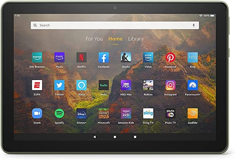 A press image of Amazon's Fire 10 HD tablet.