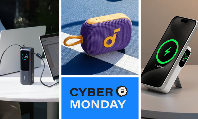 A collection of anker charging gear and a speaker to highlight what's on sale from the brand for Cyber Monday