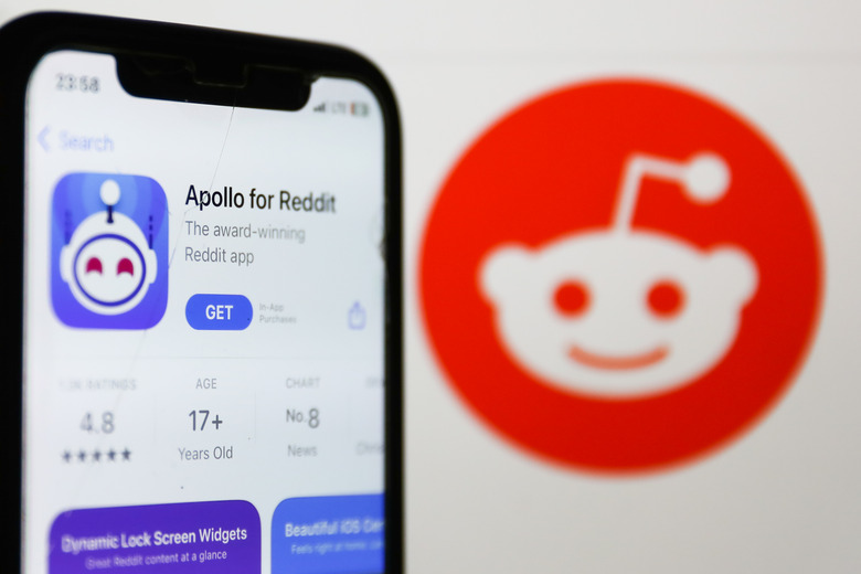 Apollo for Reddit on AppStore displayed on a phone screen and Reddit logo on the website displayed on a screen are seen in this illustration photo taken in Krakow, Poland on June 8, 2023. (Photo by Jakub Porzycki/NurPhoto via Getty Images)