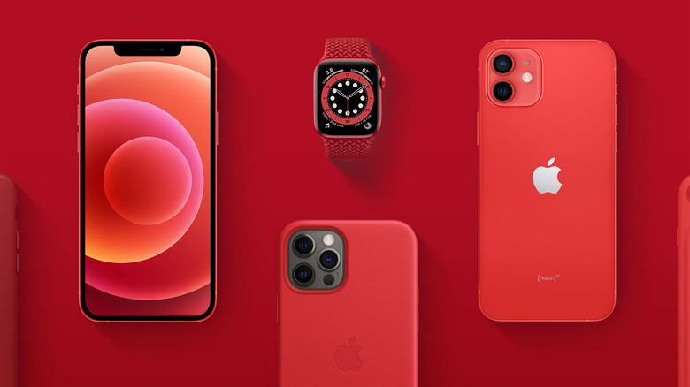 The iPhone and Apple Watch in (PRODUCT)RED colorways.