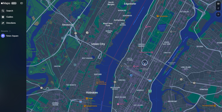 Apple Maps screenshot of New York City