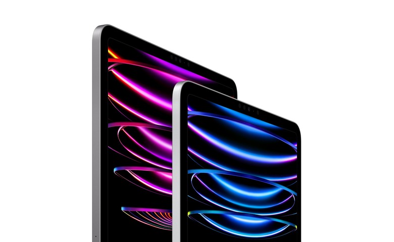 Apple iPad Pros are pictured from a side angle