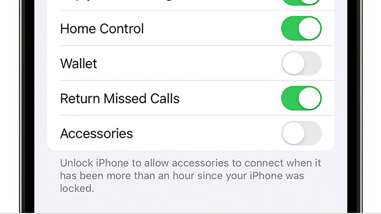 Screenshot of an iPhone setting for USB Restricted Mode.