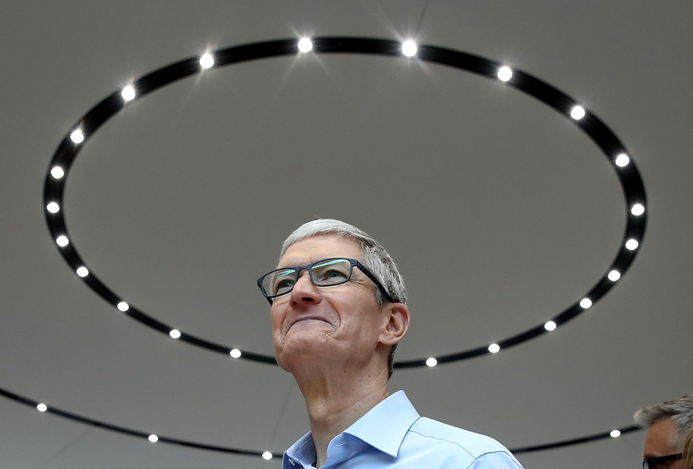 CUPERTINO, CA - SEPTEMBER 12:  Apple CEO Tim Cook looks on during an Apple special event at the Steve Jobs Theatre on the Apple Park campus on September 12, 2017 in Cupertino, California. Apple held their first special event at the new Apple Park campus where they announced the new iPhone 8, iPhone X and the Apple Watch Series 3.  (Photo by Justin Sullivan/Getty Images)