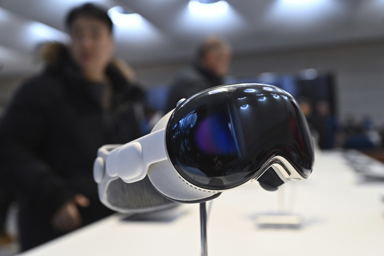 Photo by: NDZ/STAR MAX/IPx 2024 2/3/24 The Apple Vision Pro headset is seen on display at the Fifth Avenue Apple store in New York City. The Vision Pro, the tech giant's $3,499 headset, is its first major release since the Apple Watch nine years ago.