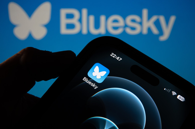 BATH, UNITED KINGDOM - NOVEMBER 17: In this photo illustration a smartphone screen displays the logo of social media app Bluesky on November 17, 2024 in Bath, England. Millions of users have been leaving Elon Musk's social media site X, formerly known as Twitter, and have instead been joining Bluesky, set up by former Twitter founder Jack Dorsey. (Photo by Anna Barclay/Getty Images)