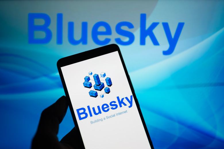 Bluesky logo displayed on a smartphone with Bluesky web page seen in the background, in this photo illustration. On 15 October 2023, in Brussels, Belgium. (Photo illustration by Jonathan Raa/NurPhoto via Getty Images)