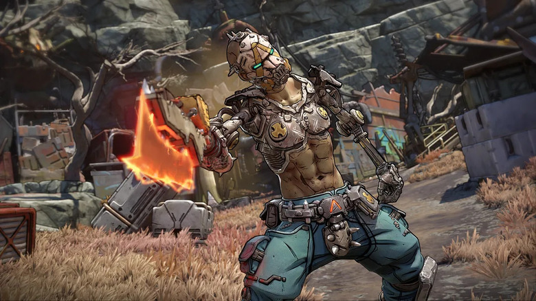 A bandit gesturing with a sword from Borderlands 4.