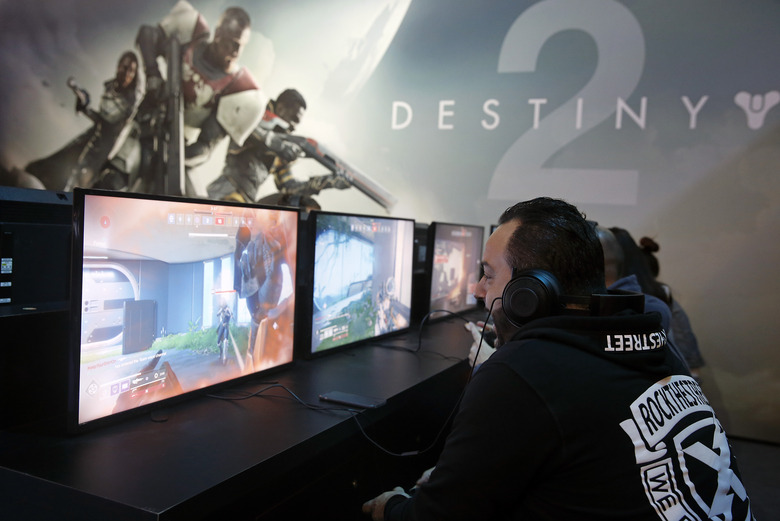PARIS, FRANCE - OCTOBER 31:  A gamer plays the video game 'Destiny 2' developed by Bungie Studios and published by Activision during the 'Paris Games Week' on October 31, 2017 in Paris, France. 'Paris Games Week' is an international trade fair for video games to be held from October 31 to November 5, 2017.  (Photo by Chesnot/Getty Images)