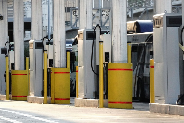 ABB Group EV chargers are seen at an L.A. City Transportation Department (LADOT) DASH transit bus maintenance facility in downtown Los Angeles, California, U.S., August 21, 2021.  REUTERS/Bing Guan