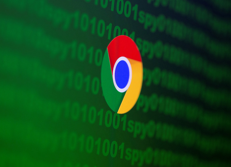 Google Chrome logo is seen near cyber code and words 