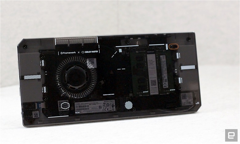 Image of the Framework x Cooler Master chassis case for Framework's mainboards when not inside one of the company's laptop chassis.