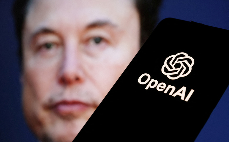 FILE PHOTO: OpenAI logo is seen in front of Elon Musk photo in this illustration taken March 11, 2024. REUTERS/Dado Ruvic/Illustration/File Photo