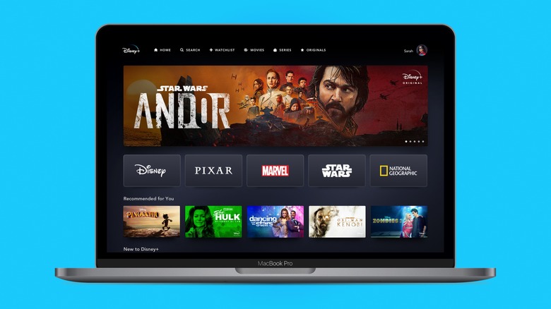 The web interface of Disney+ running on a MacBook Pro.