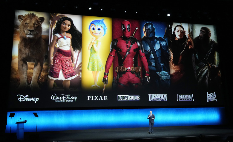 Tony Chambers, executive vice president of theatrical distribution for Walt Disney Studios, addresses the audience during the Walt Disney Studios presentation at CinemaCon 2024, Thursday, April 11, 2024, at Caesars Palace in Las Vegas. (AP Photo/Chris Pizzello)