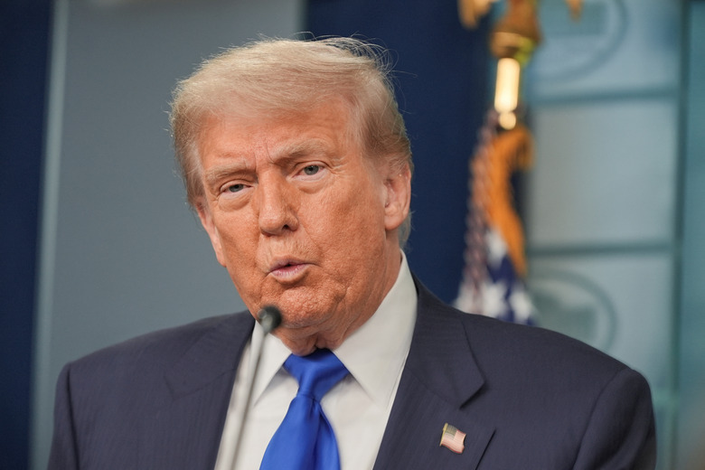 U.S. President Donald Trump speaks to the media, after the U.S. Supreme Court dealt a blow to the power of federal judges by restricting their ability to grant broad legal relief in cases as the justices acted in a legal fight over President Donald Trump's bid to limit birthright citizenship, in the Press Briefing Room at the White House in Washington D.C., June 27, 2025. REUTERS/Ken Cedeno