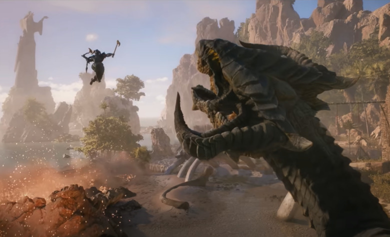 A knight flying to a dragon.