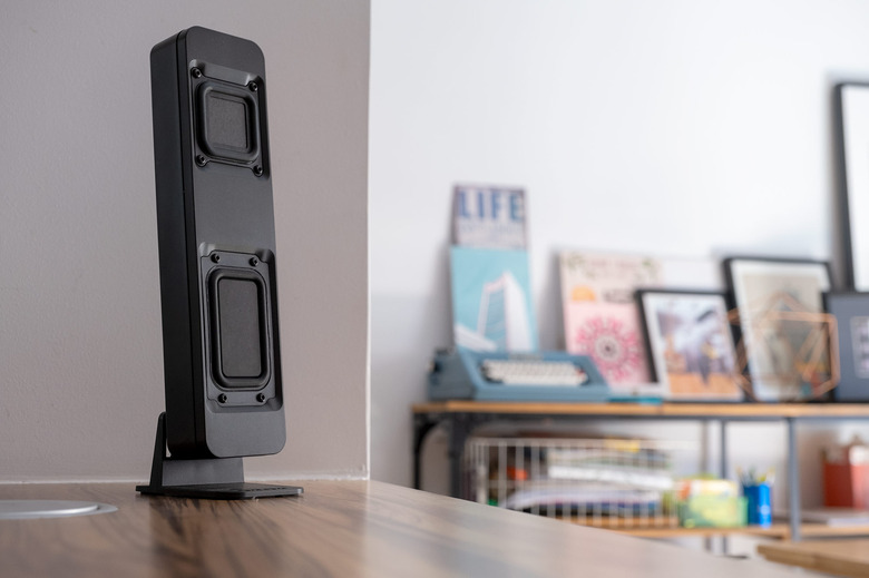 Drop's BMR1 speaker is pictured on a shelf.