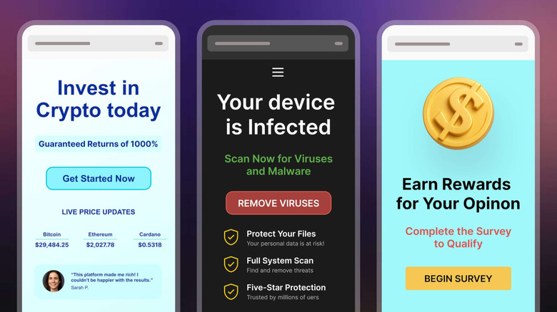 Screenshots showing dubious pages that say 