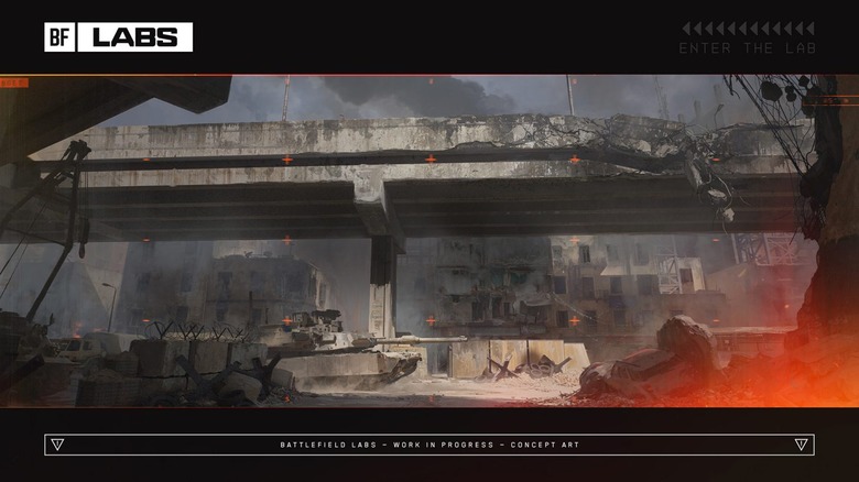 Concept art of a destroyed freeway overpass from Battlefield Labs.