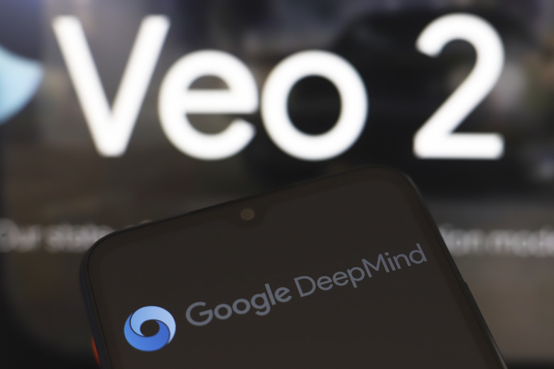 The Google DeepMind logo appears on a smartphone screen, and in the background, the Veo 2 page, in this illustration photo in Reno, United States, on December 18, 2024. (Photo Illustration by Jaque Silva/NurPhoto via Getty Images)