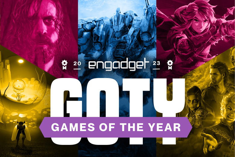 Engadget Games of the Year collage showing different colored panels with game screenshots. The text 