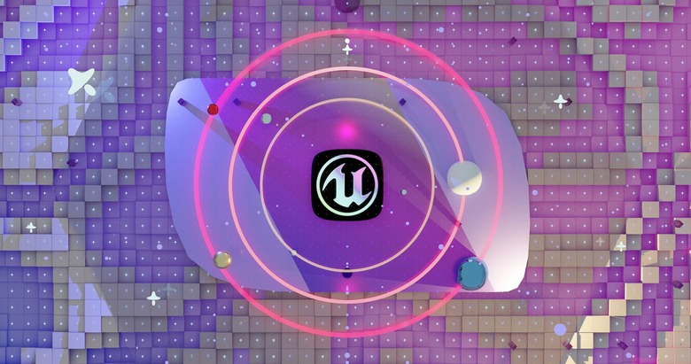 A logo atop a colorful background. 