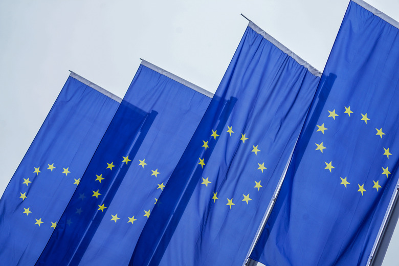 Flags of the European Union (EU) in Frankfurt, Germany. Photographer: Andreas Arnold/Bloomberg