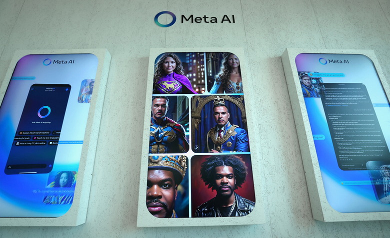 A logo of Meta AI sits on a wall with other pictures at the company's House during the 55th annual meeting of the World Economic Forum in Davos, Switzerland, January 24, 2025. REUTERS/Yves Herman