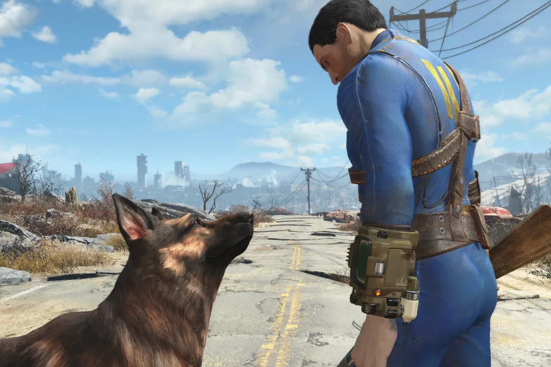 An image of a male protagonist and a dog in the wasteland. 