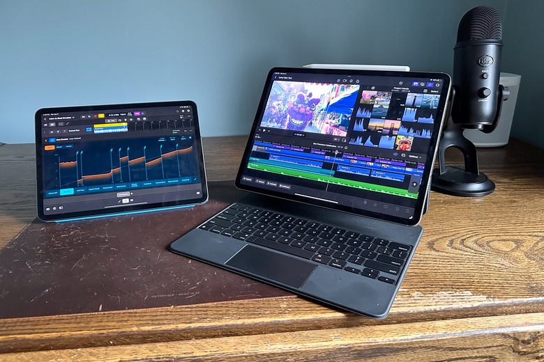 Two iPads running Logic Pro and Final Cut Pro