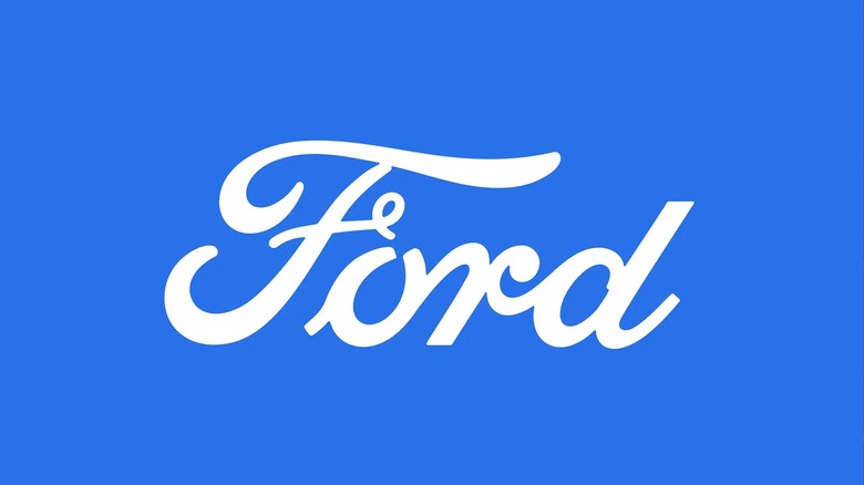 The Ford logo in white script on a blue background