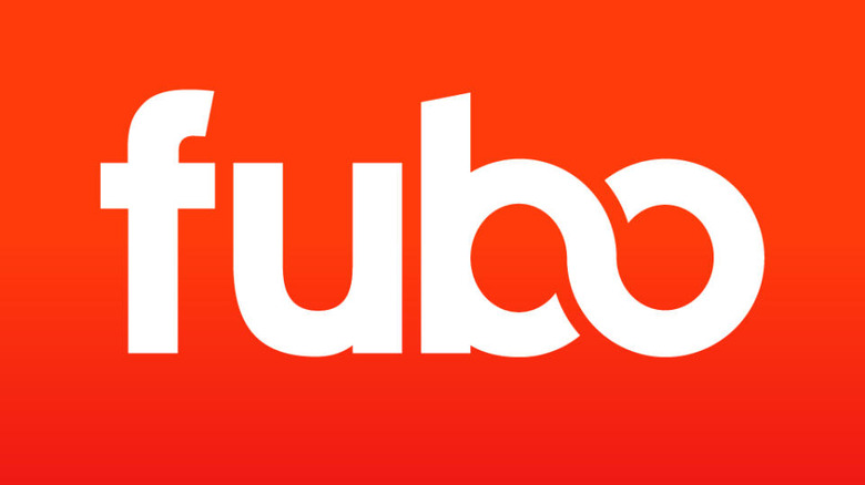 Logo for Fubo TV, white lettering against a red background.