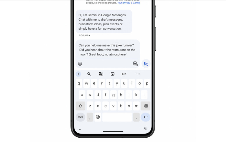 A screenshot showing Gemini's messages in Google messages.