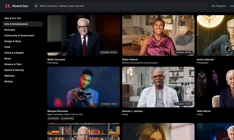 A screenshot from the MasterClass online learning platform. 