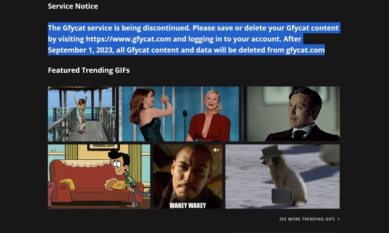 Screenshot of Gfycat front page.