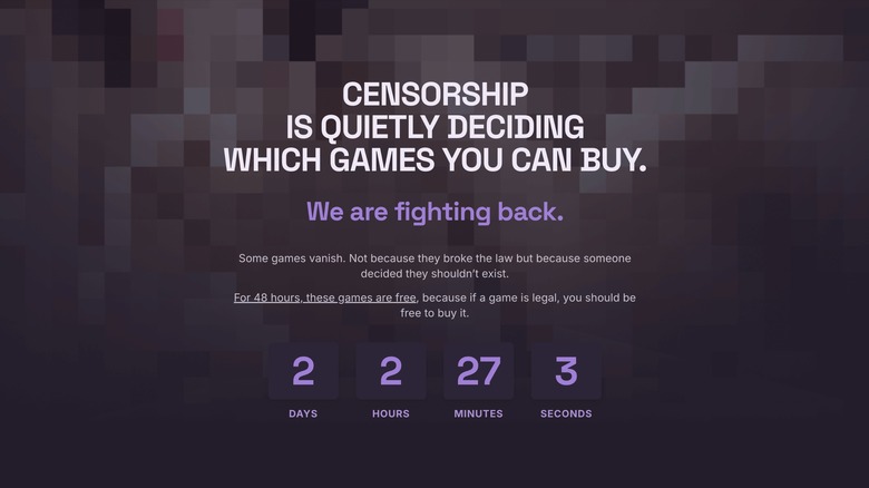 The FreedomtoBuy.games page showing the timer showing how much longer the listed adult games will be available for free.