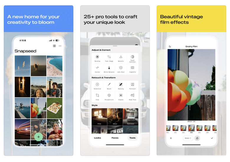 Screenshot of Google's Snapseed photo editor iOS listing