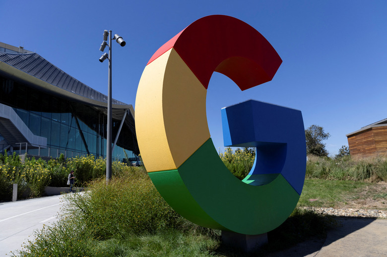 FILE PHOTO: The logo of Google is seen outside Google Bay View facilities during the Made by Google event in Mountain View, California, U.S. August 13, 2024.  REUTERS/Manuel Orbegozo/File Photo