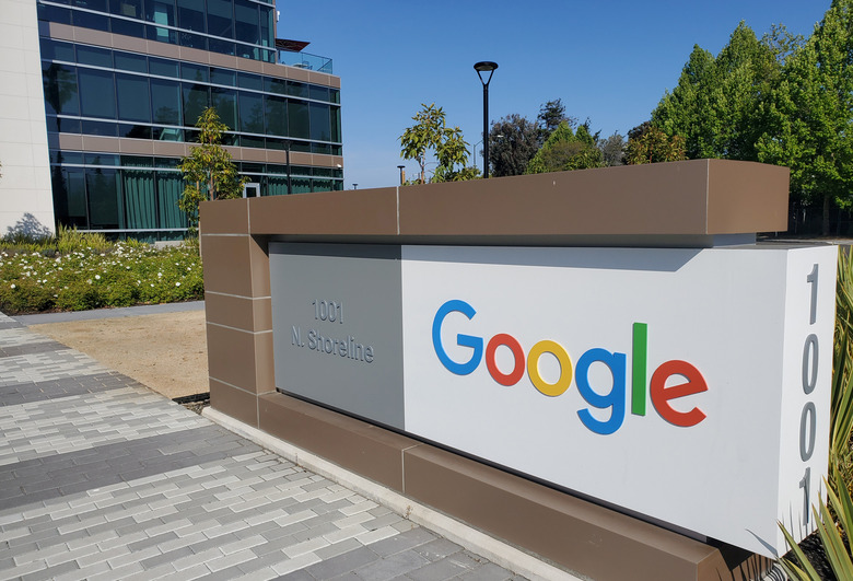 A sign is pictured outs a Google offcie near the company's headquarters in Mountain View, California, U.S., May 8, 2019.  Photo taken May 8, 2019.  REUTERS/Dave Paresh