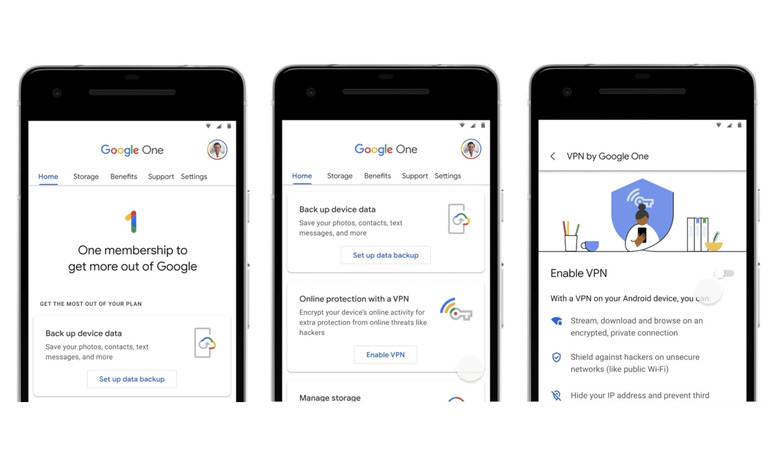 Screenshots showing Google One's app.