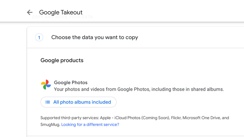 Screenshot of Google Takeout’s tool for moving images from Google Photos.