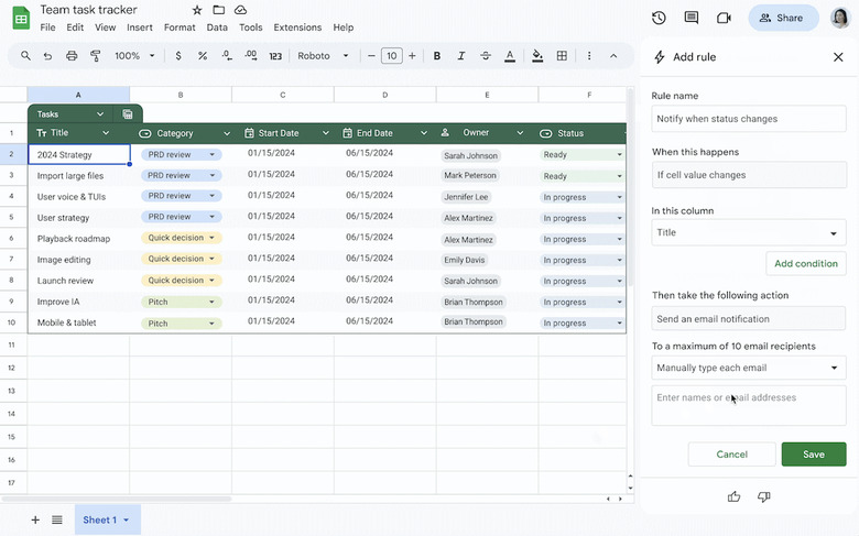 An update to Google Sheets. 