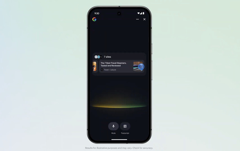A screenshot of Google's new Search Live feature.