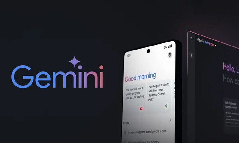 Gemini logo with two phones. Black background.