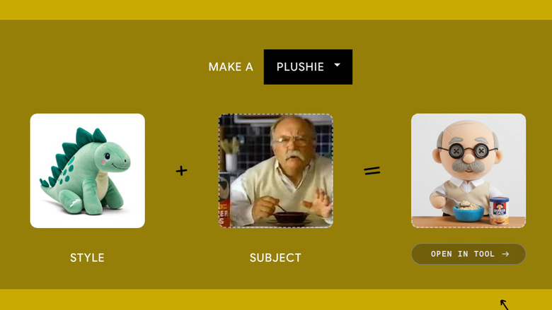 Screenshot of an AI tool generating an image of the actor Wilford Brimley as a plushie.