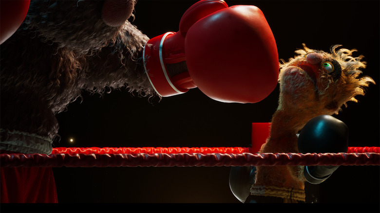 Two puppets in a boxing match