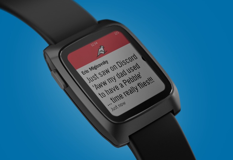 Pebble Time 2 smartwatch with text reading 